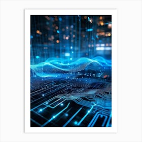 Abstract Cyber Security Theme With Geometric Dots And Lines Forming A Network Like Grid Blue And N (4) Art Print