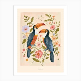 Folksy Floral Animal Drawing Toucan Poster Art Print