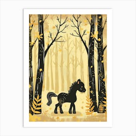 Black Horse In The Woods Art Print