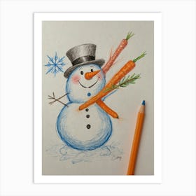 Snowman With Carrots Art Print