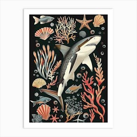 Blacktip Reef Shark Seascape Black Background Illustration 1 Art Print