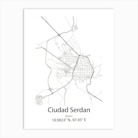 Ciudad Serdan,Mexico Minimalist Map Art Print