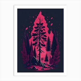 A Fantasy Forest At Night In Red Theme 12 Art Print