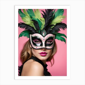 A Woman In A Carnival Mask, Pink And Black (53) Art Print