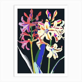 Neon Flowers On Black Hyacinth 1 Art Print