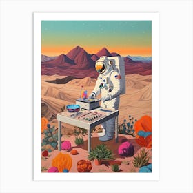 An Astronaut Djing In The Desert 4 Art Print