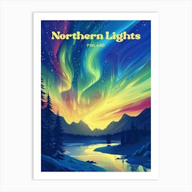 Northern Lights Finland Dancing Lights Digital Travel Art Art Print