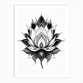 Lotus Flower, Symbol, Third Eye Simple Black & White Illustration 1 Art Print