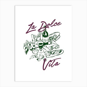 Cheese Board & Wine Glass La Dolce Vita Poster, Italian Wall Art Decor, Aperitif Gift, Ciao Bella, French Wine Art Print