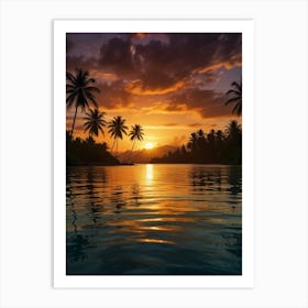 Sunset With Palm Trees Art Print