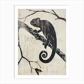 Black Chameleon Tree Silhouette 2 Art Print