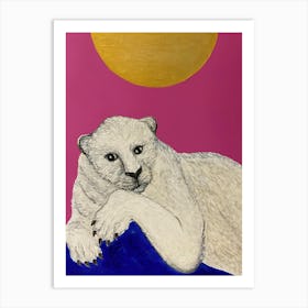 White leopard under gold moon Art Print