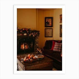 Autumn Themed Cozy Living Room Warm Golden Light Bathing The Room Soft Textures Of Plush Pillows N (3) Art Print