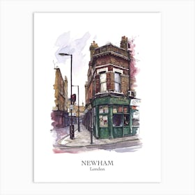 Newham London Borough   Street Watercolour 1 Poster Art Print