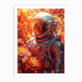 Astronaut In Flowers Art Print