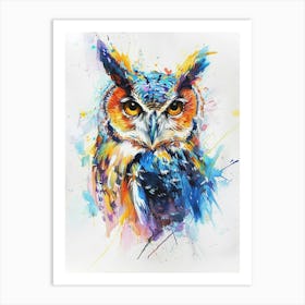 Owl Colourful Watercolour 1 Art Print