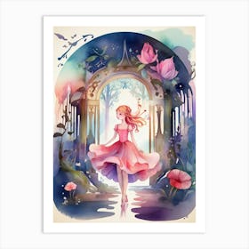 Fairytale Girl In Pink Dress Art Print