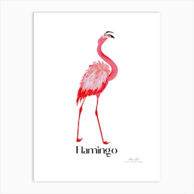 Flamingo. Long, thin legs. Pink or bright red color. Black feathers on the tips of its wings.5 Art Print