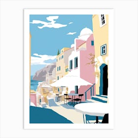 Oia, Greece, Flat Pastels Tones Illustration 2 Art Print