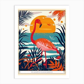 Greater Flamingo Rio Lagartos Yucatan Mexico Tropical Illustration 5 Poster Art Print