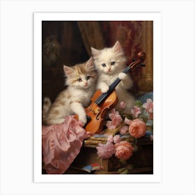 Two Kittens With A Violin Rococo Style Art Print