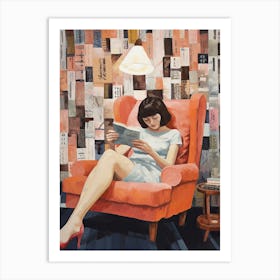 Girl Reading Books Orange Art Print