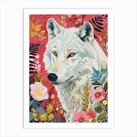 Floral Animal Painting Arctic Wolf 3 Art Print