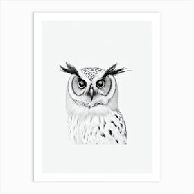 Owl B&W Pencil Drawing 1 Bird Art Print