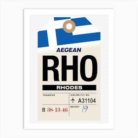 Rhodes (RHO) Greece Vintage Airline Luggage Tag Art Print