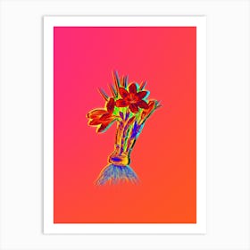 Neon Crocus Luteus Botanical in Hot Pink and Electric Blue n.0005 Art Print