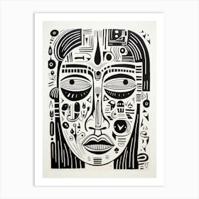 Abstract Geometric Black & White Face 1 Art Print