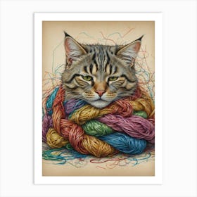 Cat In A Ball Of Yarn Art Print