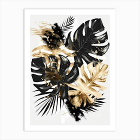 Gold And Black Tropical Leaves 1 Art Print