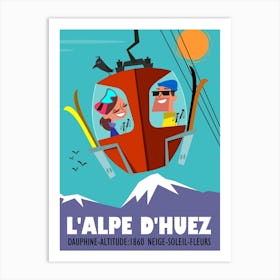 Alpe Dhuez Red Bubble Lift Poster Blue & Purple Art Print
