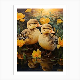 Floral Ornamental Duckling Painting 2 Art Print