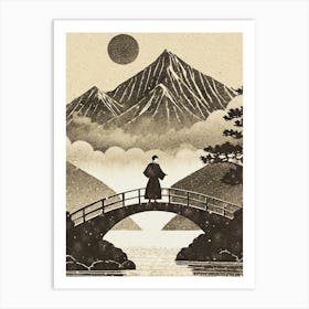 Monk On A Bridge Art Print