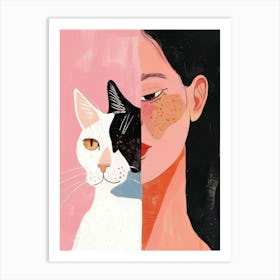 Portrait Of A Woman And Cat Art Print