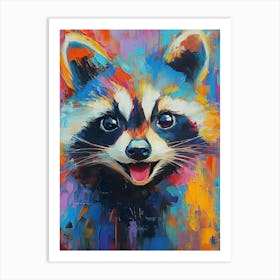 Oil Raccoon Portrait Painting In Multicolored Tones Art Print