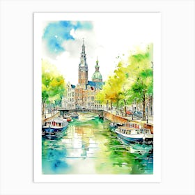 Amsterdam Canal Houses Large Watercolor Painting Art Print