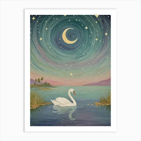 Crescent Moon Swan Art Print