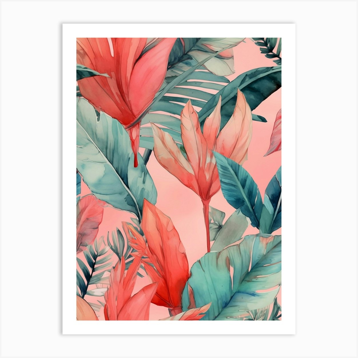 Tropical Floral Wallpaper Art Print by JBJart Justyna Jaszke