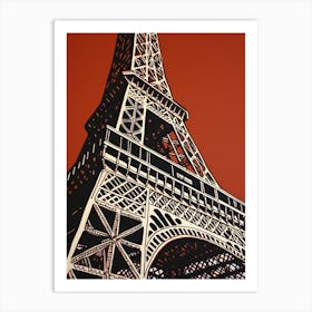 Eiffel Tower Paris France Linocut Illustration Style 2 Art Print