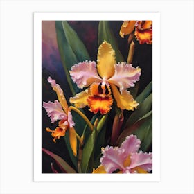 Cattleya Orchids Oil Painting 1 Art Print