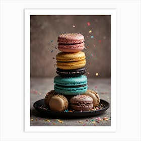 Colorful Macarons On A Plate Art Print