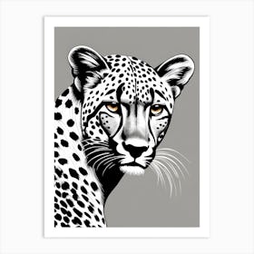 Cheetah Lino Black And White, animal art, 1111 Art Print