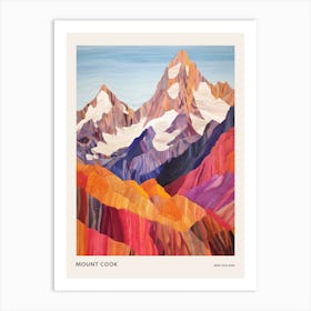 Mount Cook New Zealand 4 Colourful Mountain Illustration Poster Art Print