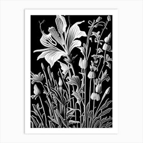 Bellflower Wildflower Linocut 1 Art Print