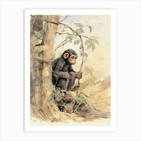 Storybook Animal Watercolour Chimpanzee 2 Art Print