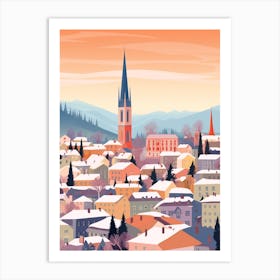 Vintage Winter Travel Illustration Zurich Switzerland 1 Art Print