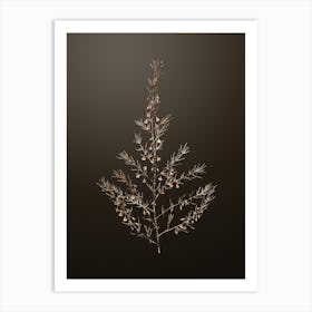 Gold Botanical Sea Asparagus on Chocolate Brown n.4579 Art Print